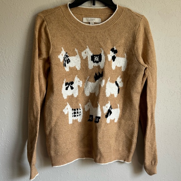 LOFT Sweaters - Loft Tan Scottish Terrier Print Crewneck Sweater Women’s XS
